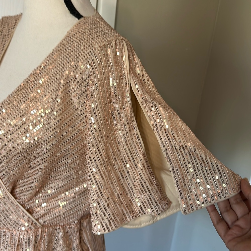 Sequin Ruffle Gold Wrap Blouse - M - Picture 8 of 10